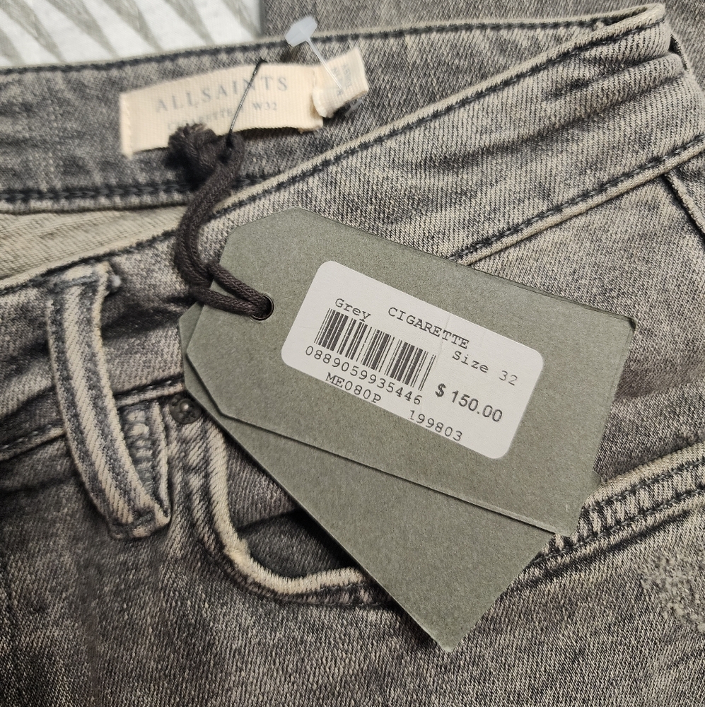 Allsaints Men's Cigarette Skinny Fit Jeans Grey - MISSING BUTTON - Picture 10 of 11